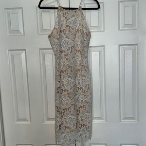 Lulus knee length dress, white lace.